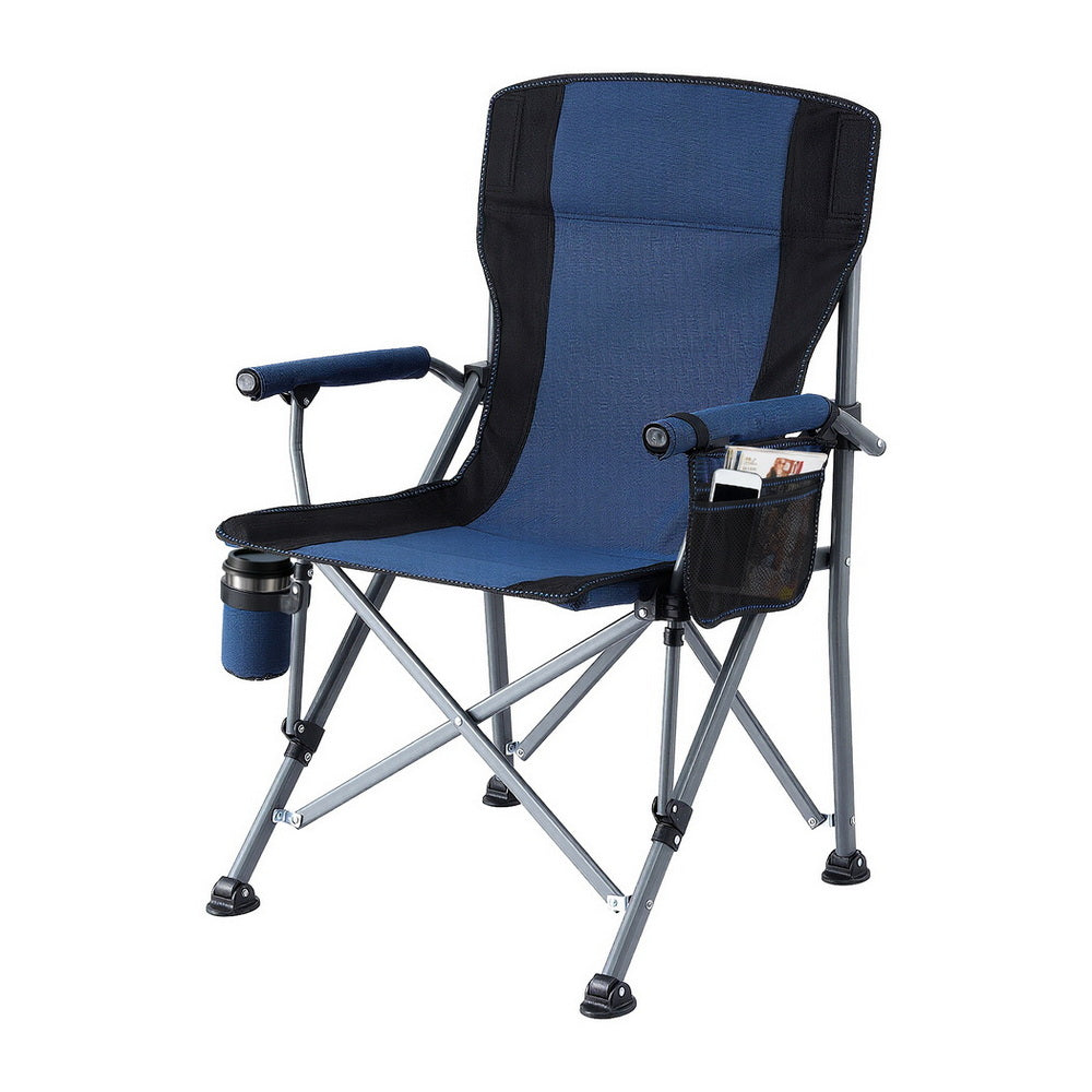 Navy blue folding seat, supplied with a carry bag.