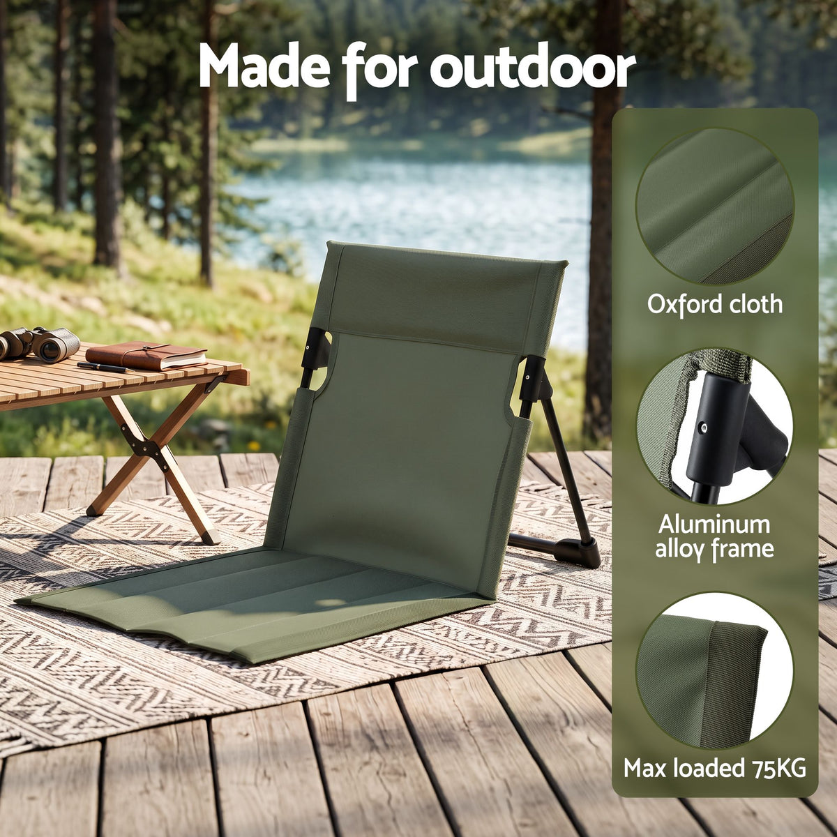 Weisshorn Foldable Camping Chair Oxford Aluminum Alloy Backrest Green.