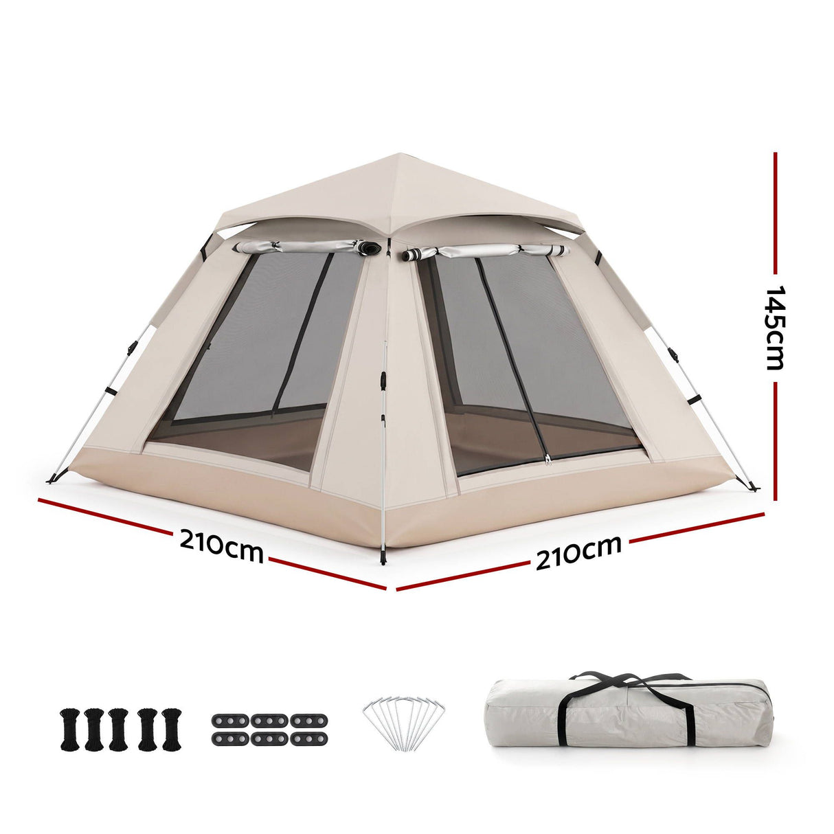 Weisshorn Camping Tent Family Shelter 210D Oxford Fabric Awning 210cm Khaki