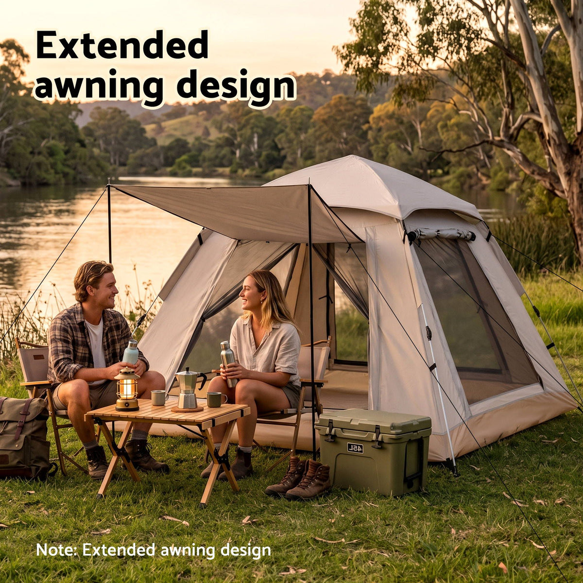 Weisshorn Camping Tent Family Shelter 210D Oxford Fabric Awning 210cm Khaki