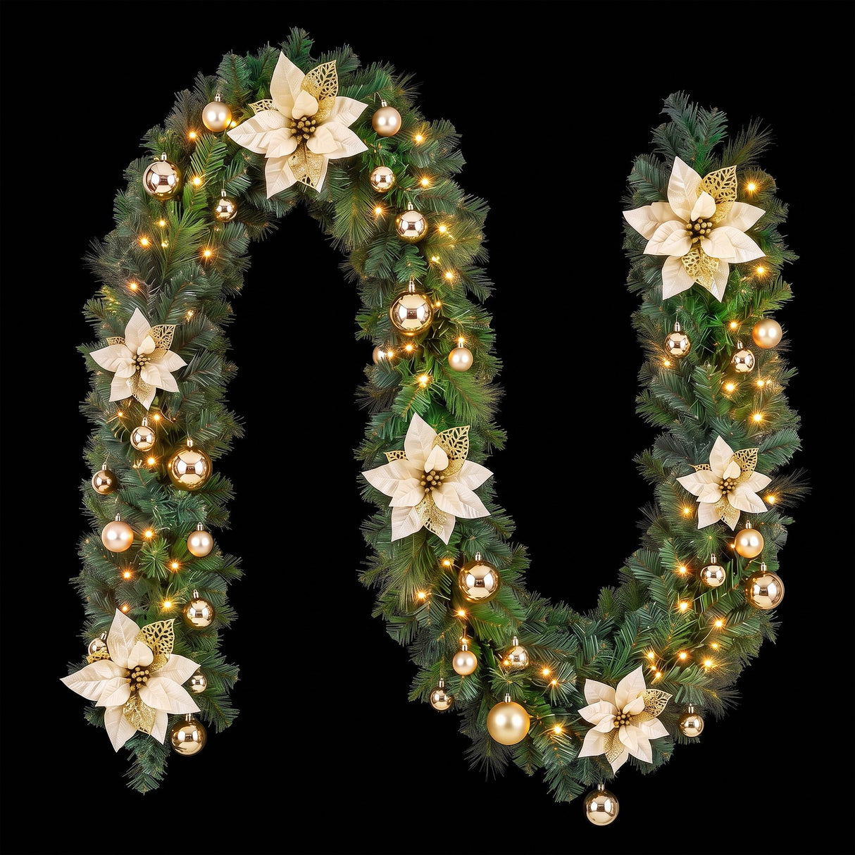 Jingle Jollys 2.7M Christmas Garland 8 Mode LEDs Timing 200 Tips Flowers Balls