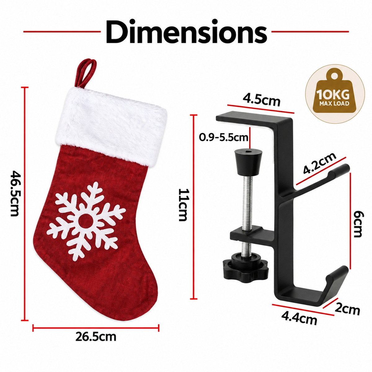 Jingle Jollys Christmas Stocking Set 4 Velvet Stockings 46.5cm & 4 No-Drill Holders.
