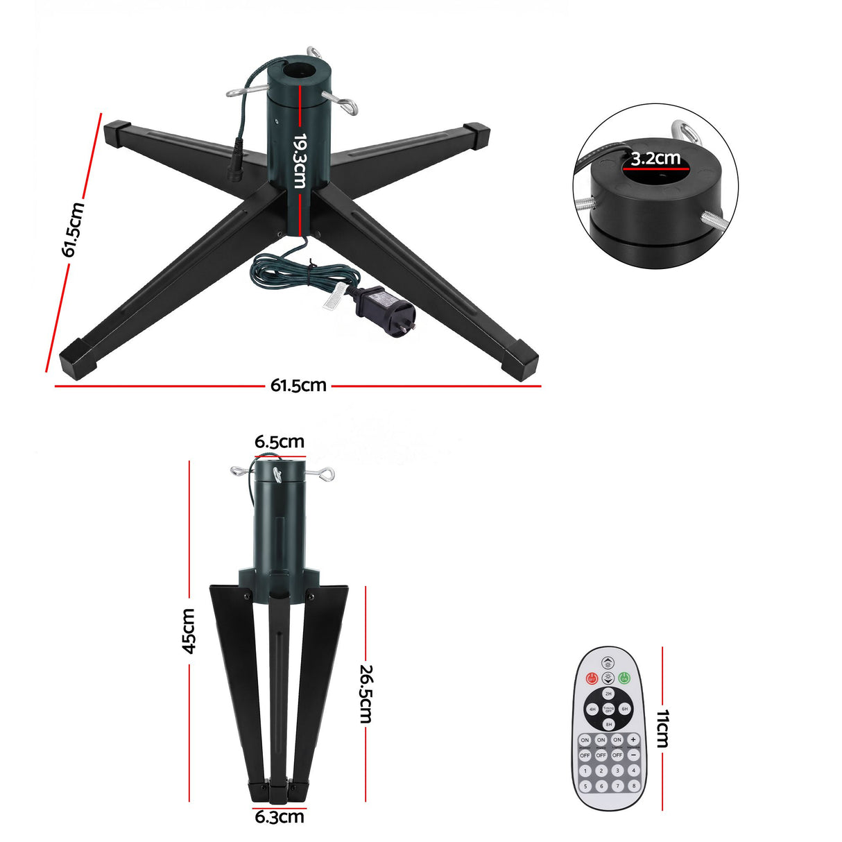 Jingle Jollys Christmas Tree Stand 360° Rotating for Xmas Tree Up to 2.7M with Remote Control