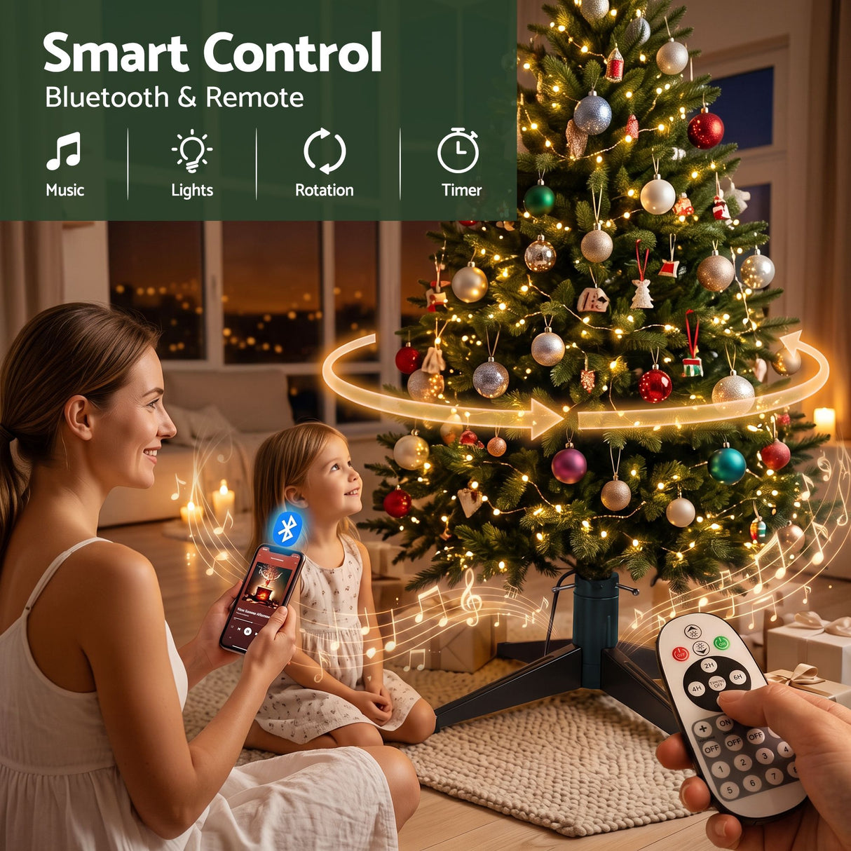 Jingle Jollys Christmas Tree Stand 360° Rotating for Xmas Tree Up to 2.7M with Remote Control