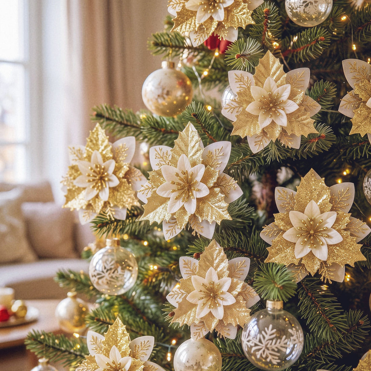 Jingle Jollys 10Pcs Christmas Tree Flower Set Garland Wreath Poinsettia Decorations