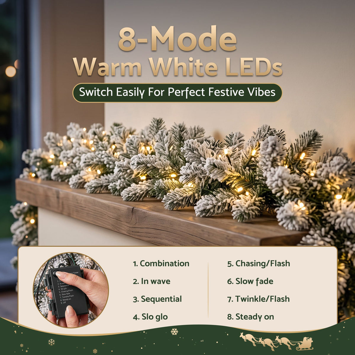 Another view of the 1.8m frosted LED garland, for indoor or outdoor use.