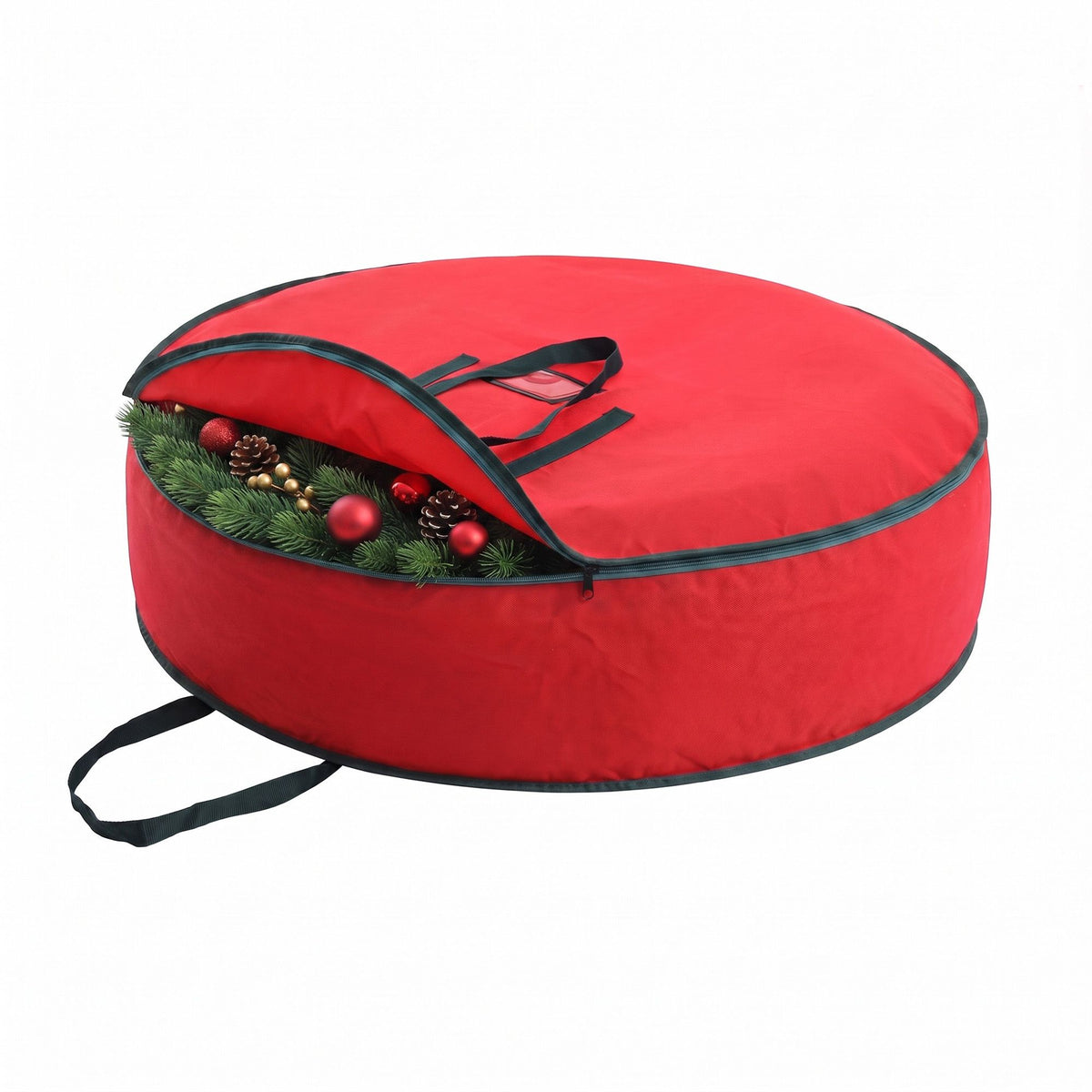 Zip-up storage bag for a Christmas wreath, garland and baubles.