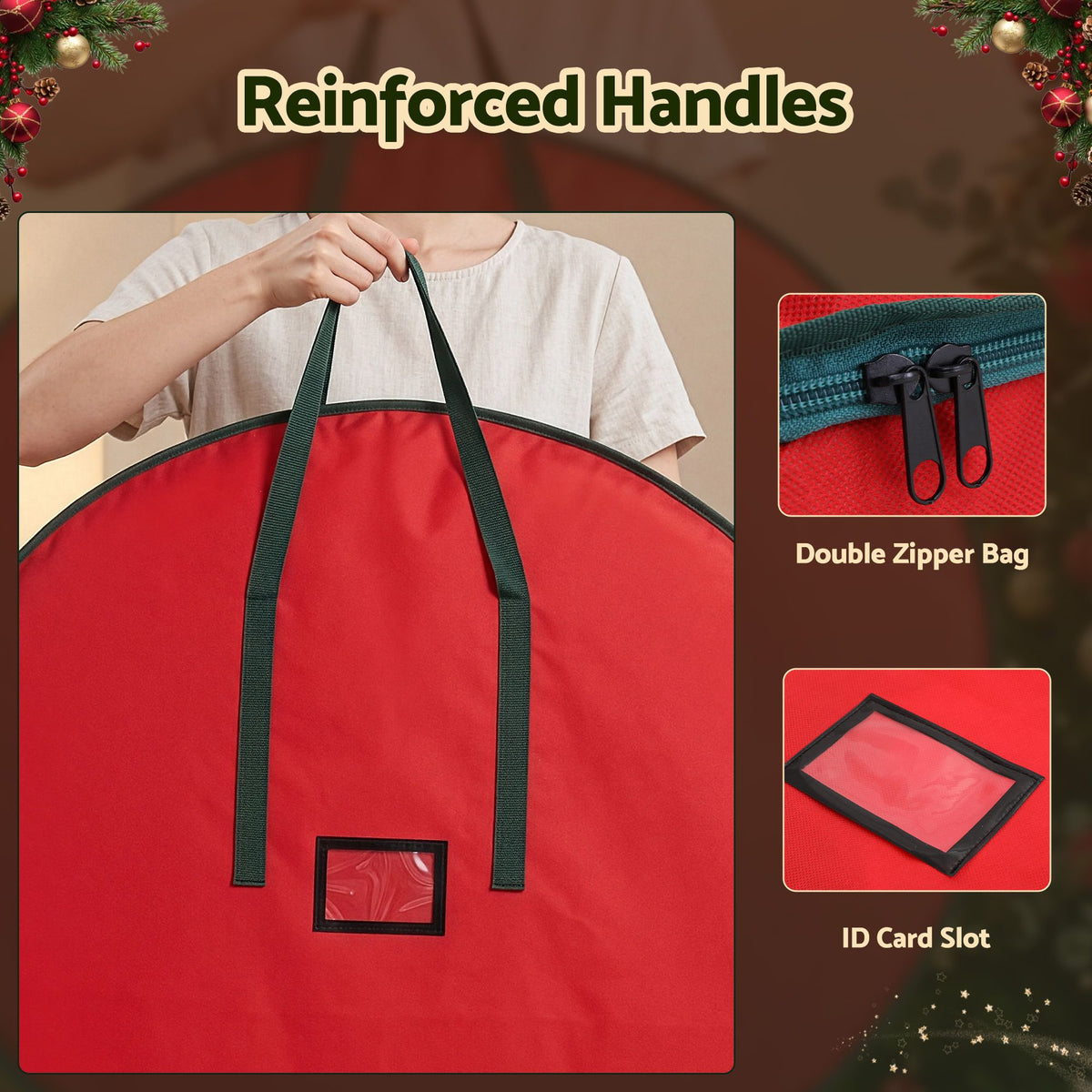 Wreath storage bag, folds flat for storage.