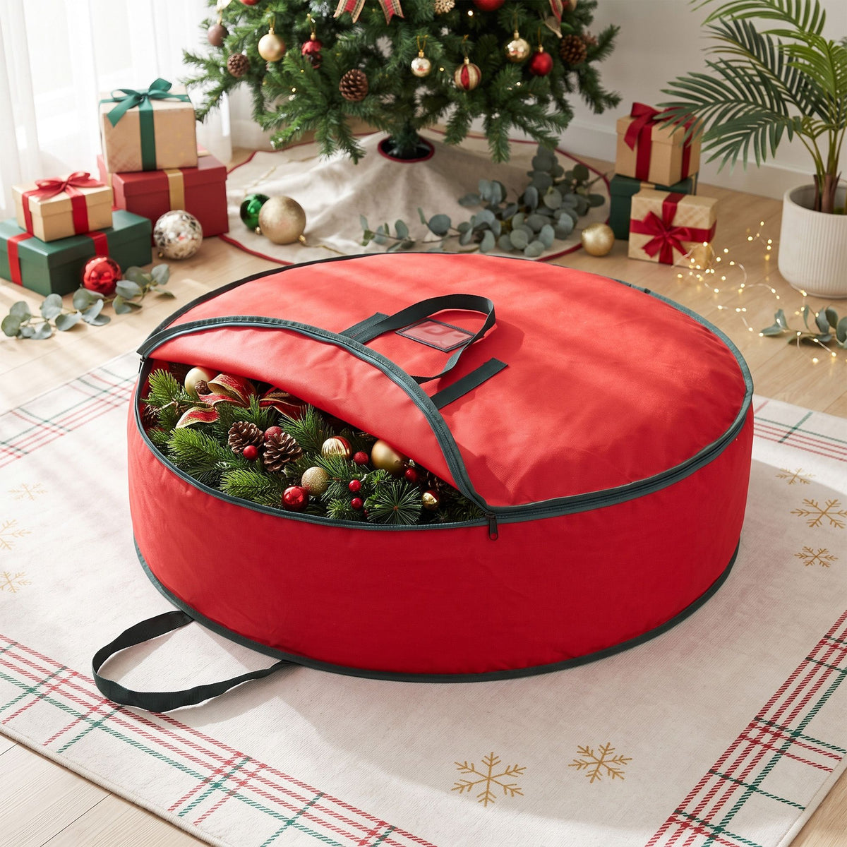 Further view of the wreath storage bag, folds flat for storage.