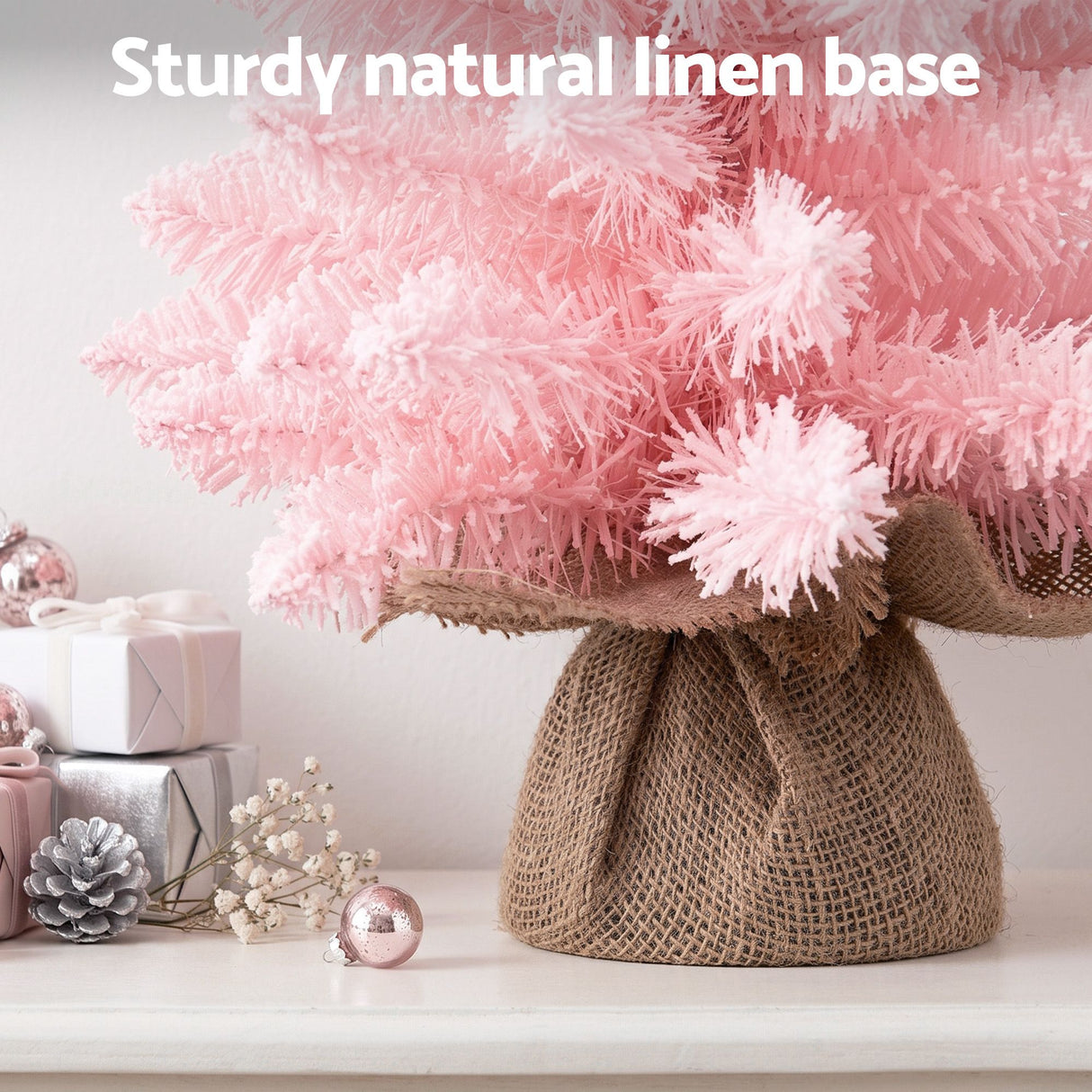Jingle Jollys 60cm Flocked Pink Christmas Tree Mini Tabletop Xmas Tree