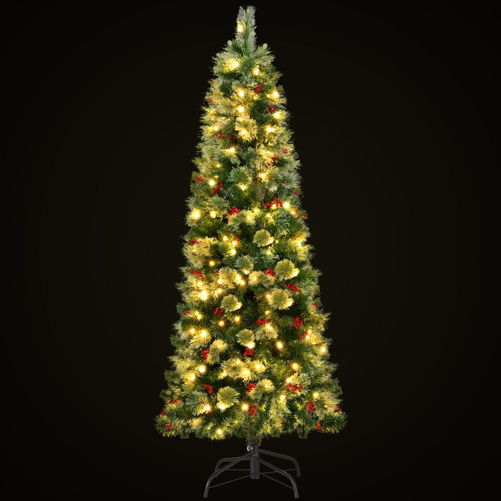 Christmas tree 1.8 metres tall with LED lights and red berries.