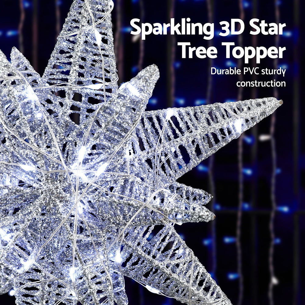 The LED star tree topper shown again, for indoor or outdoor use.