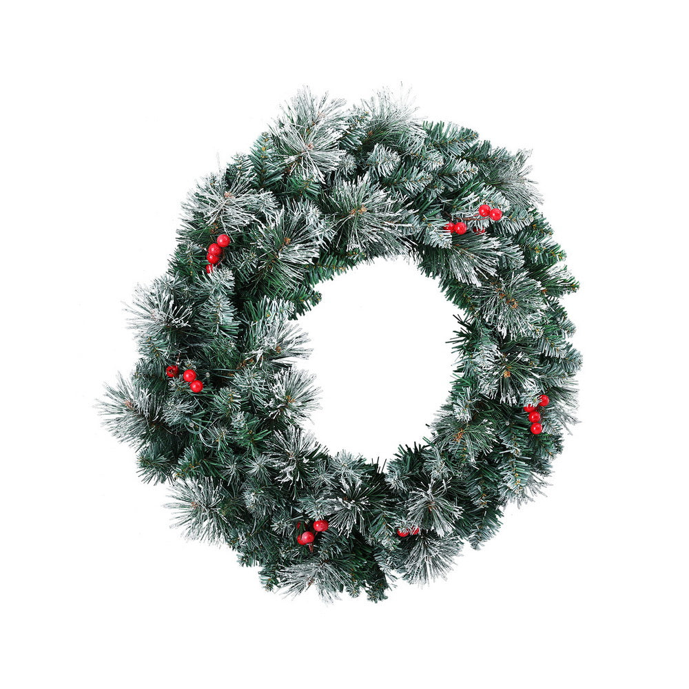 Another view of the 60cm snowy lit wreath, for indoor or outdoor use.