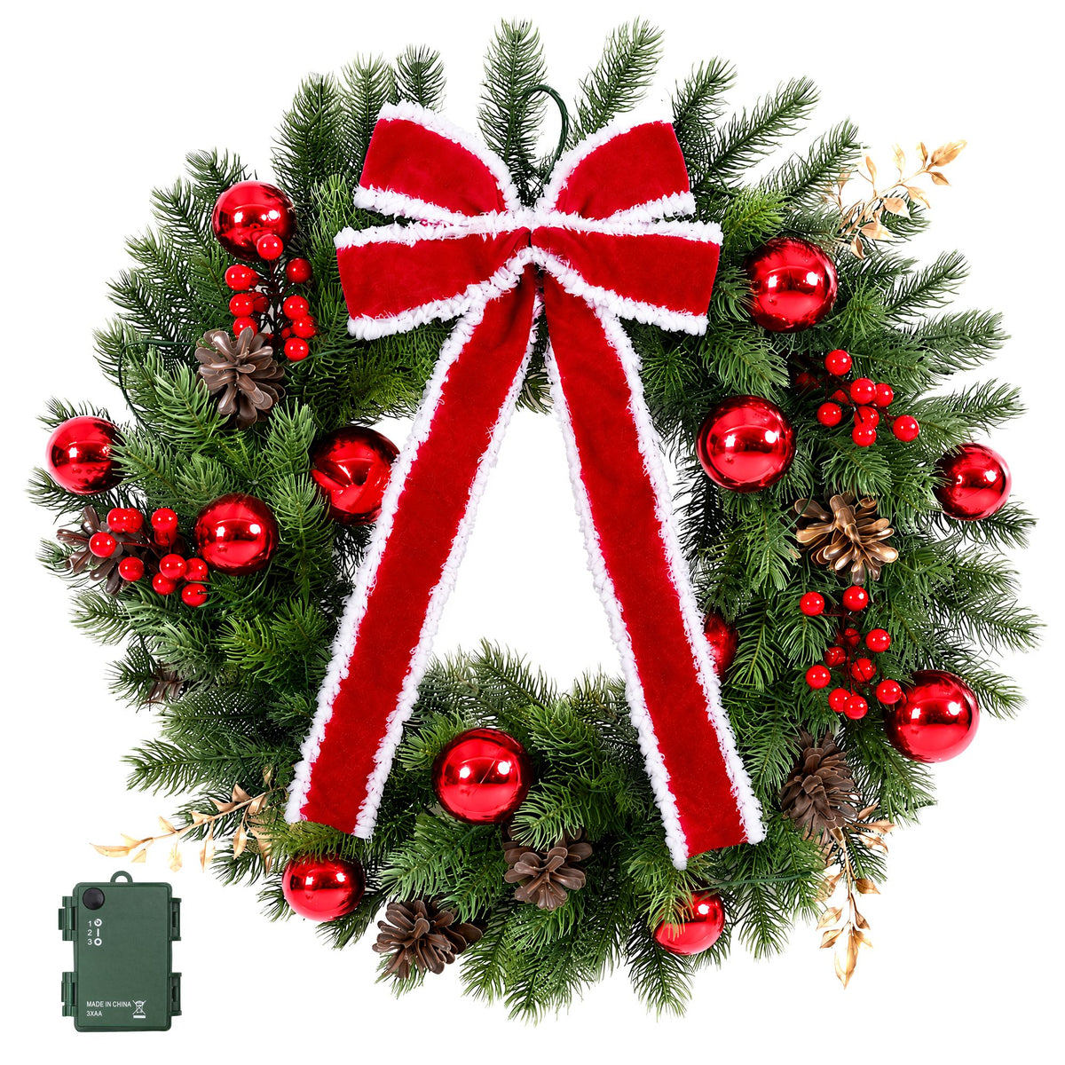 Another view of the 60cm pre-lit door wreath, eight lighting modes.