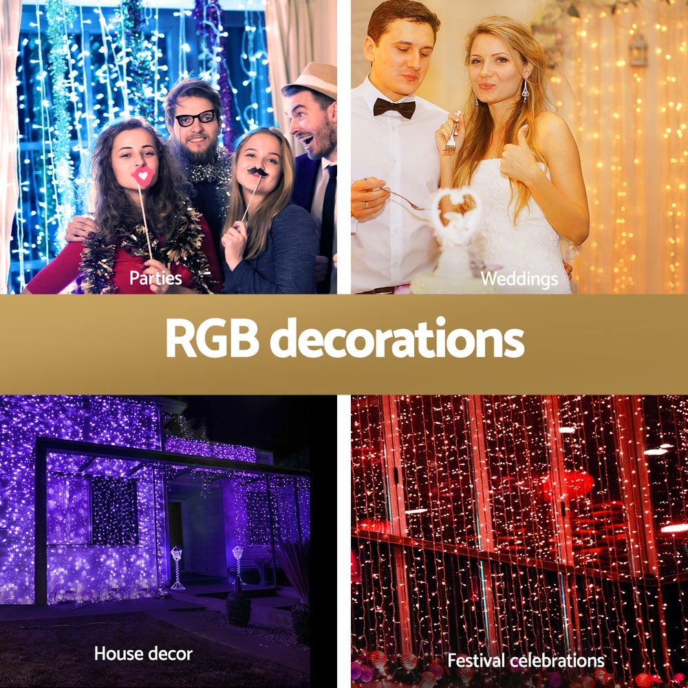 Jingle Jollys 6x3m Christmas Curtain Lights 960 LED RGB Remote Hanging Fairy Backdrop