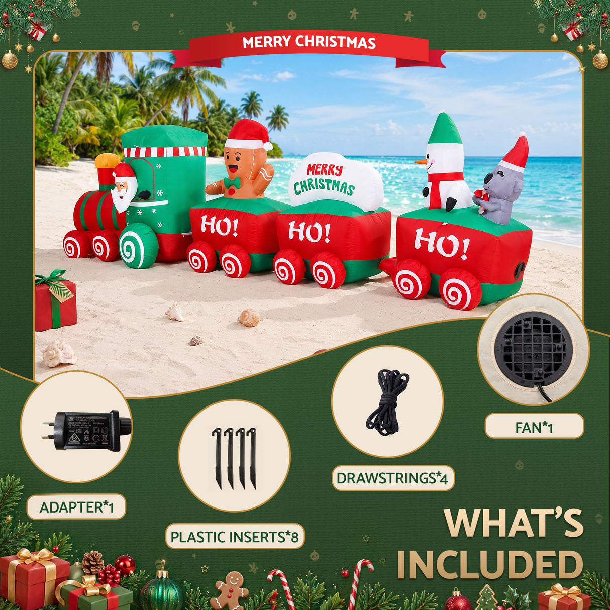 Jingle Jollys Christmas Inflatable Santa Train 3.6M Length LED Decorations Illuminated - Shoppers Spot Occasions > Christmas > Outdoor Decorations & Lights - Alternate view 7