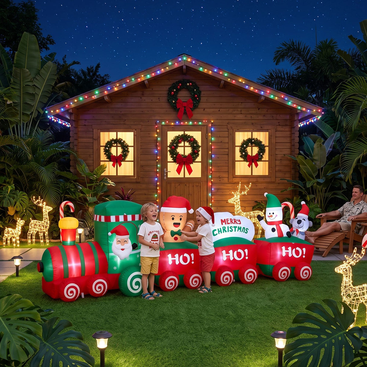 Jingle Jollys Christmas Inflatable Santa Train 3.6M Length LED Decorations Illuminated - Shoppers Spot Occasions > Christmas > Outdoor Decorations & Lights - Alternate view 9
