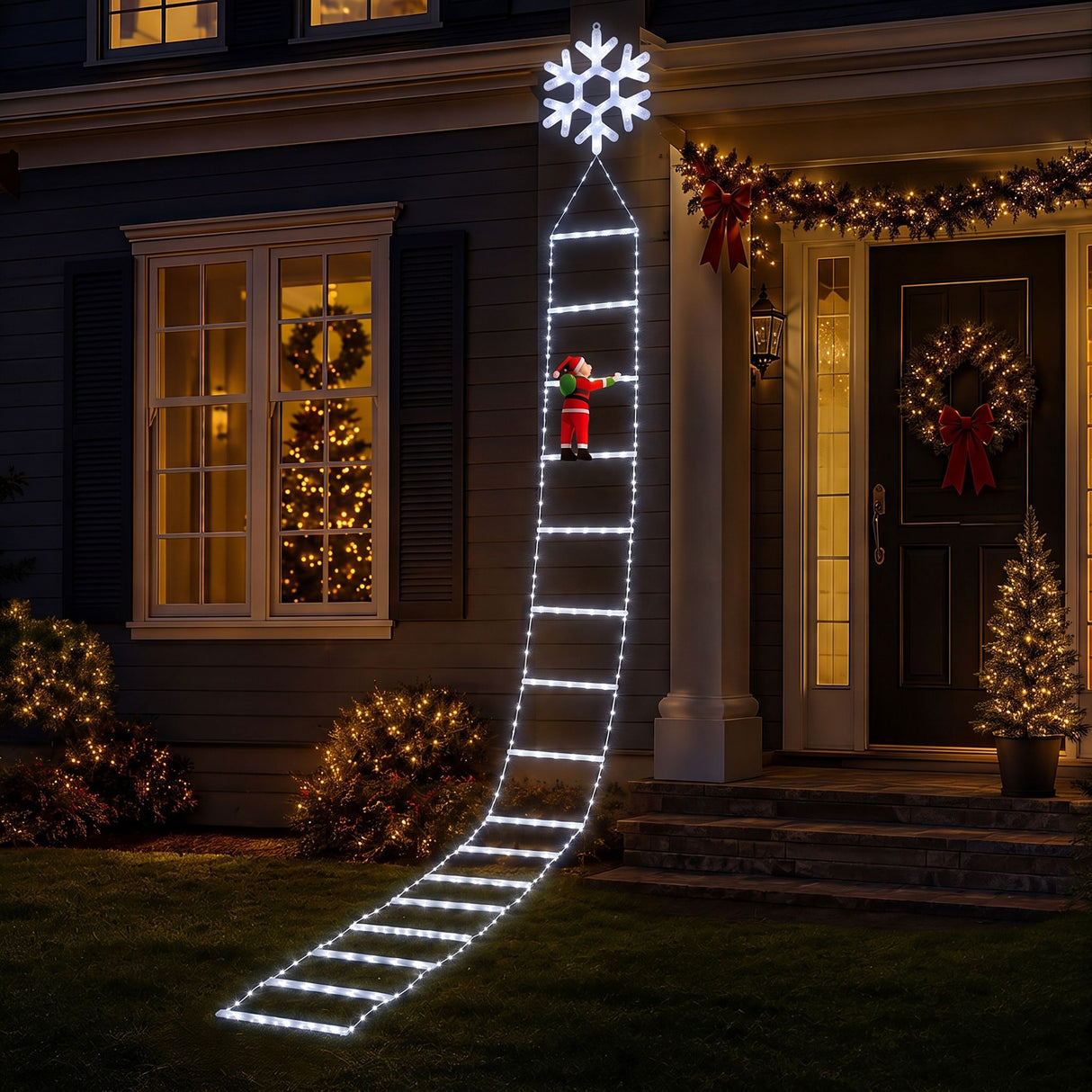 Jingle Jollys Christmas Ladder Lights Santa 3.4m 328LED Hanging Decor Cool White