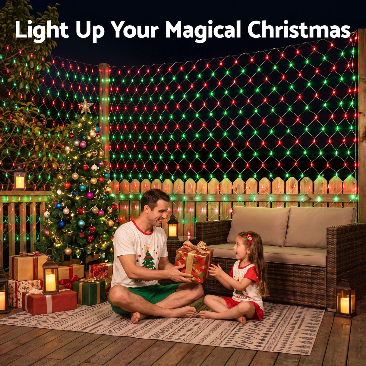 Jingle Jollys Christmas Lights 6x4m Christmas Net Lights 1000LED Red Green Festive Lighting
