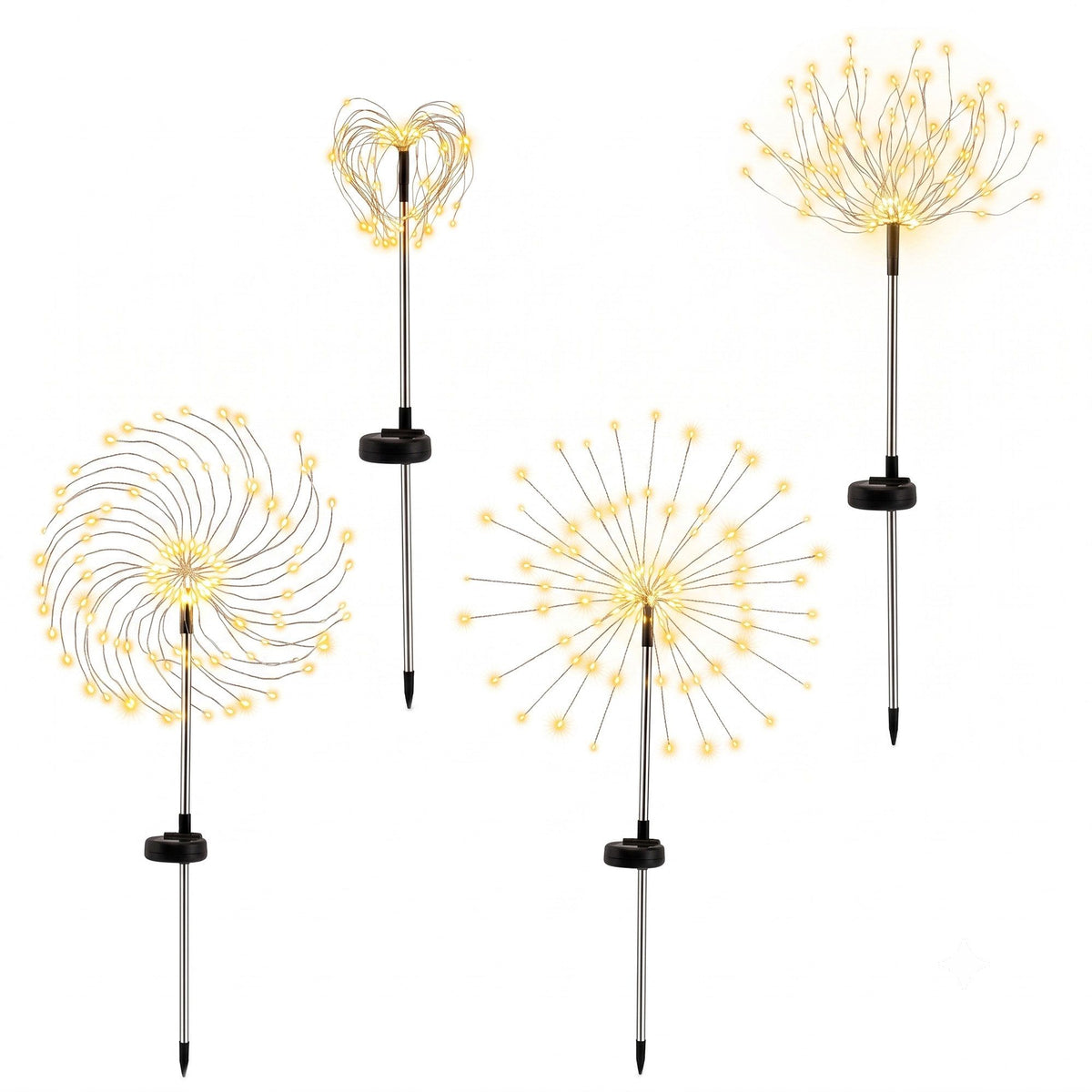 Another view of the four solar firework lights, solar powered.