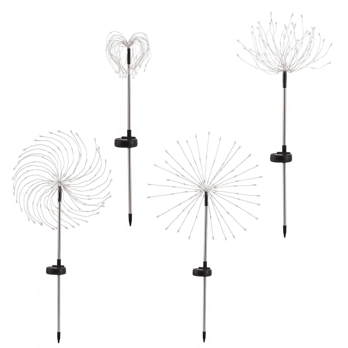 Further view of the four solar firework lights, for outdoor use.