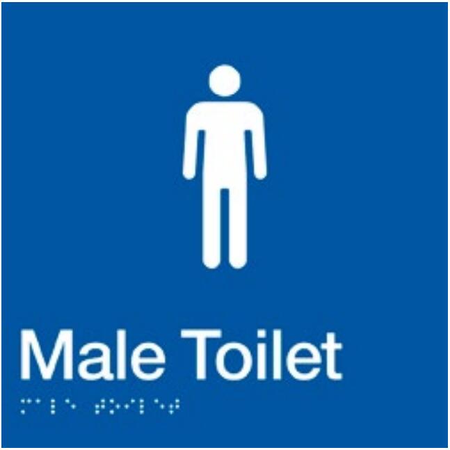Dolphy UV Protected PVC Male Toilet Braille Sign 180x180x3mm – Blue & White, AS1428 Compliant, Tactile & Adhesive Mount