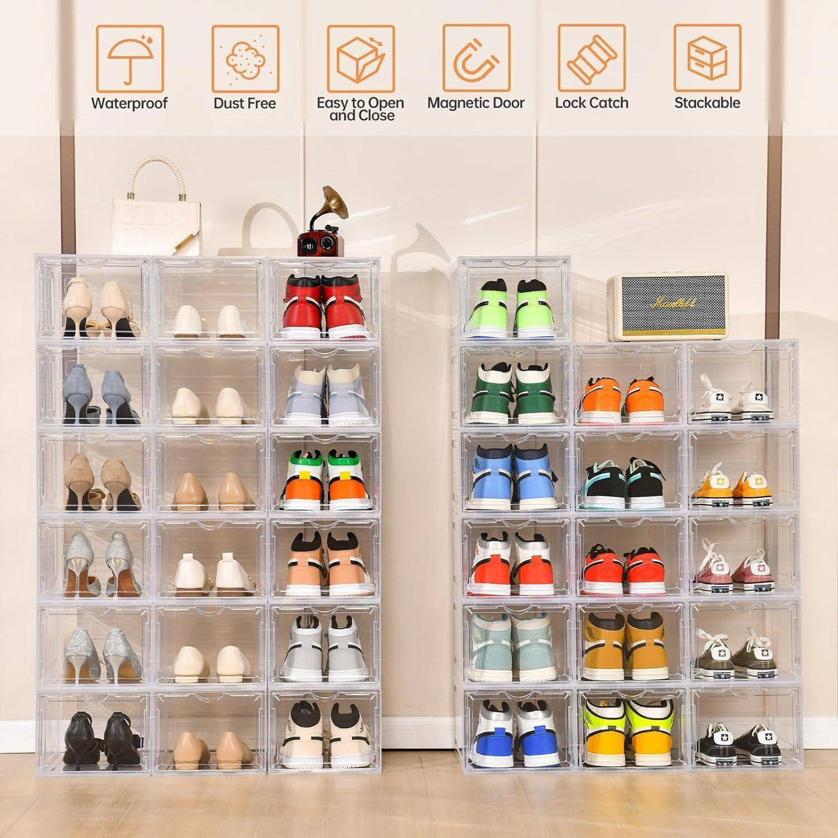 1-5x Shoe Box Storage Case Clear Boxes Foldable Stackable Transparent Organizer