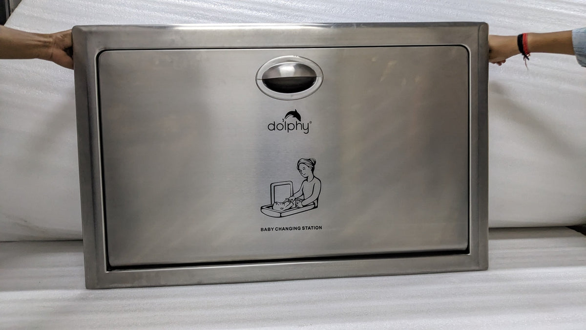 Dolphy recessed baby change station closed, stainless steel front panel