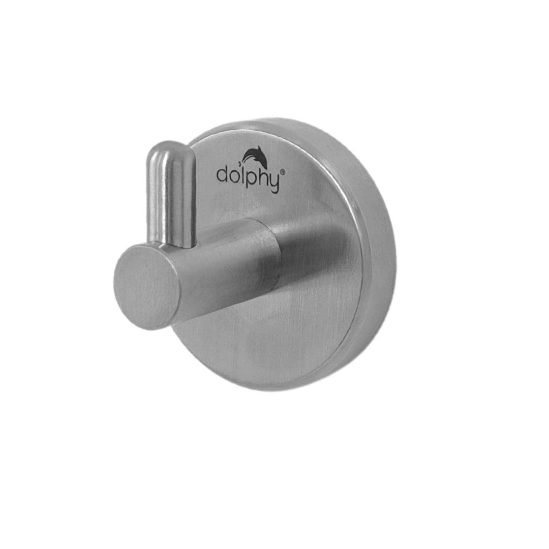 Dolphy single robe hook, front view showing the Dolphy wall plate