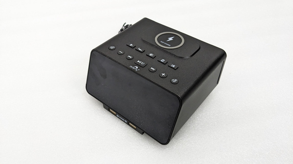 Dolphy black alarm clock dock from above, showing the control buttons