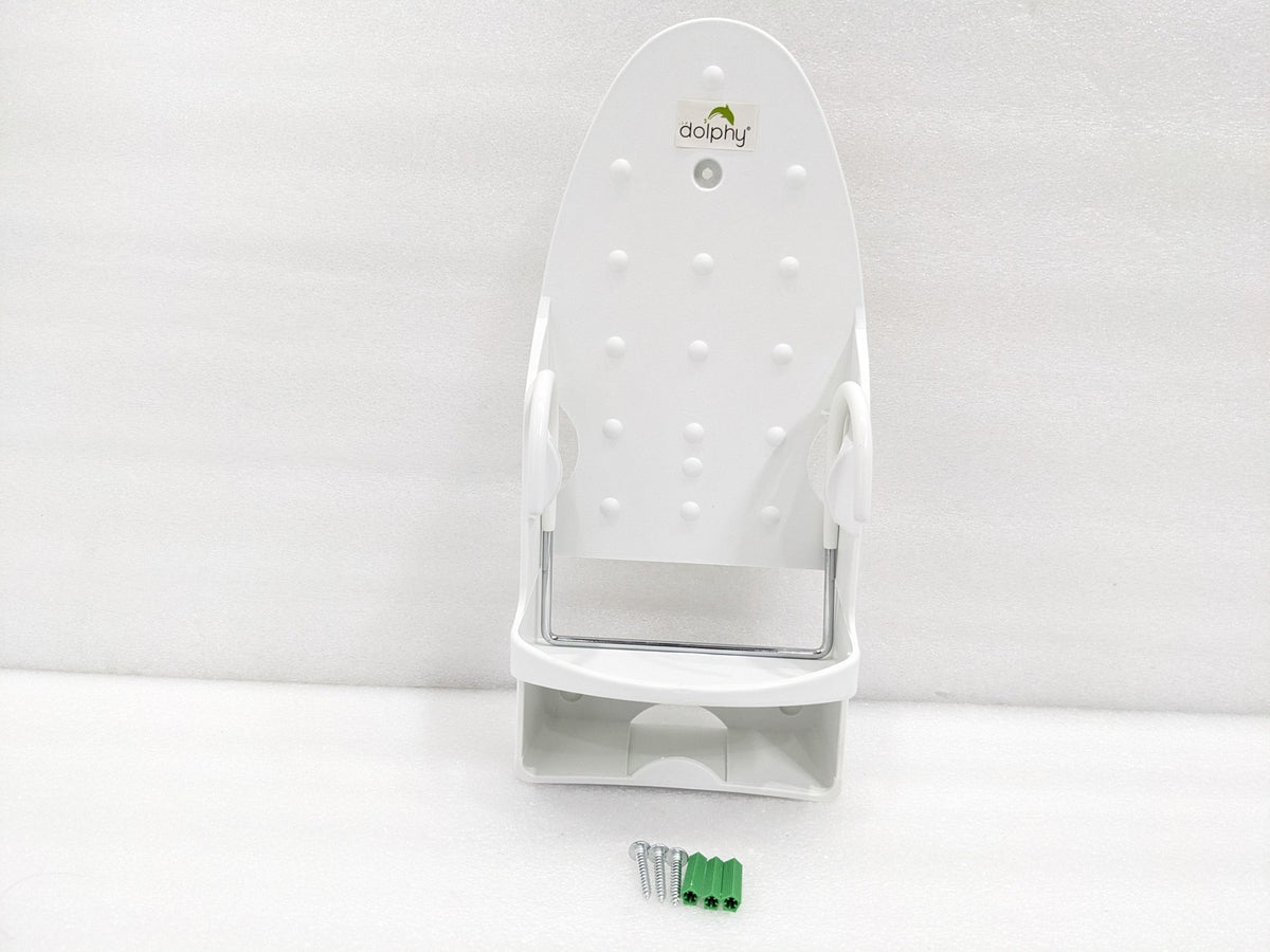 Dolphy white heat-resistant iron and board holder with chrome iron guard, screws and wall plugs