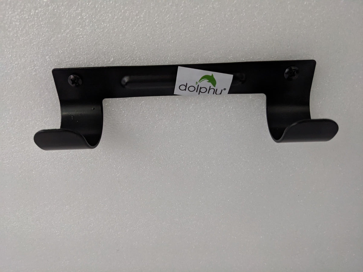 Dolphy black metal wall-mount ironing board holder, front view