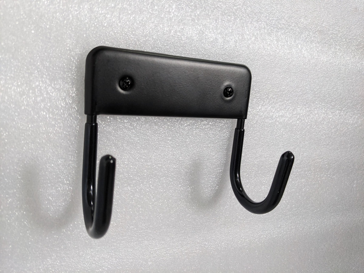 Dolphy black ironing board hanger at an angle, showing the two curved hooks