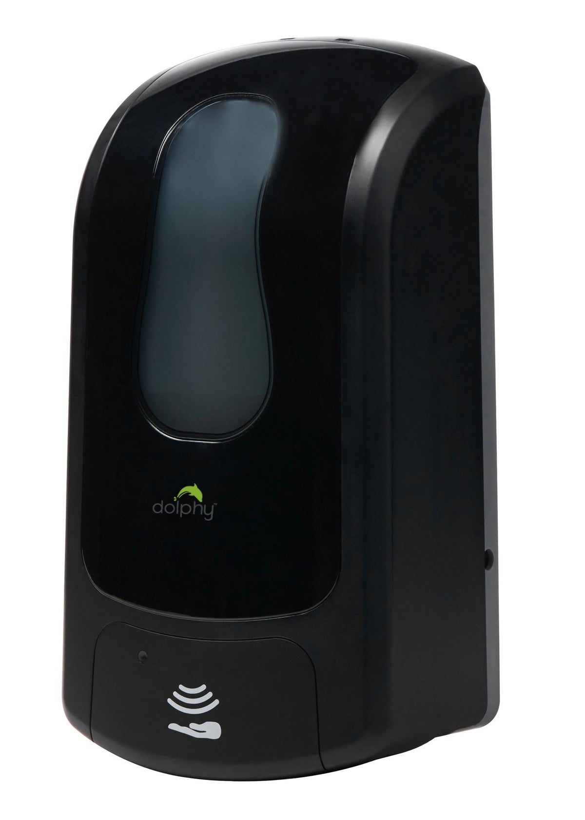 Dolphy black touchless foam dispenser, angled side view