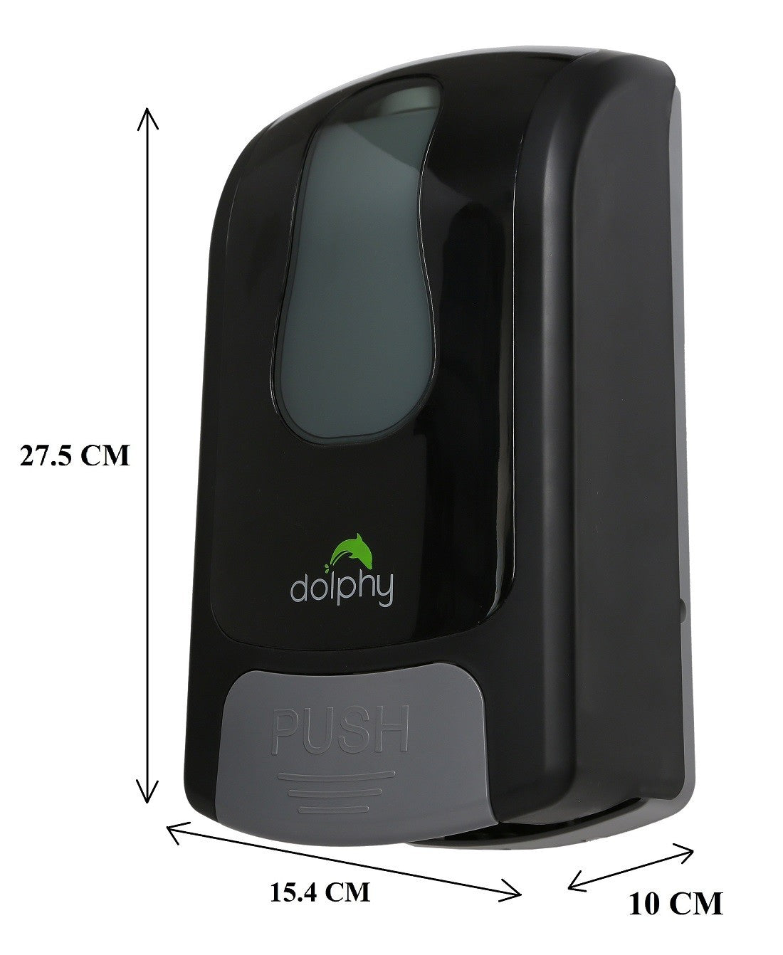 Dolphy black foam soap dispenser dimensions: 27.5 cm high, 15.4 cm wide, 10 cm deep
