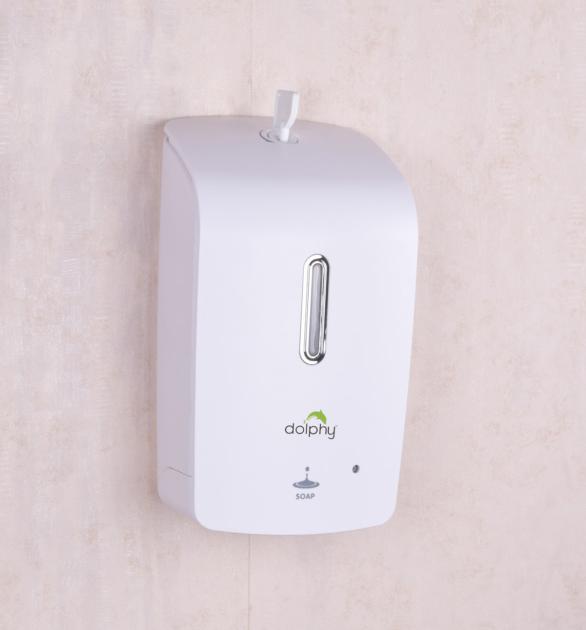 Dolphy 1000ml touchless soap dispenser in white mounted on a wall