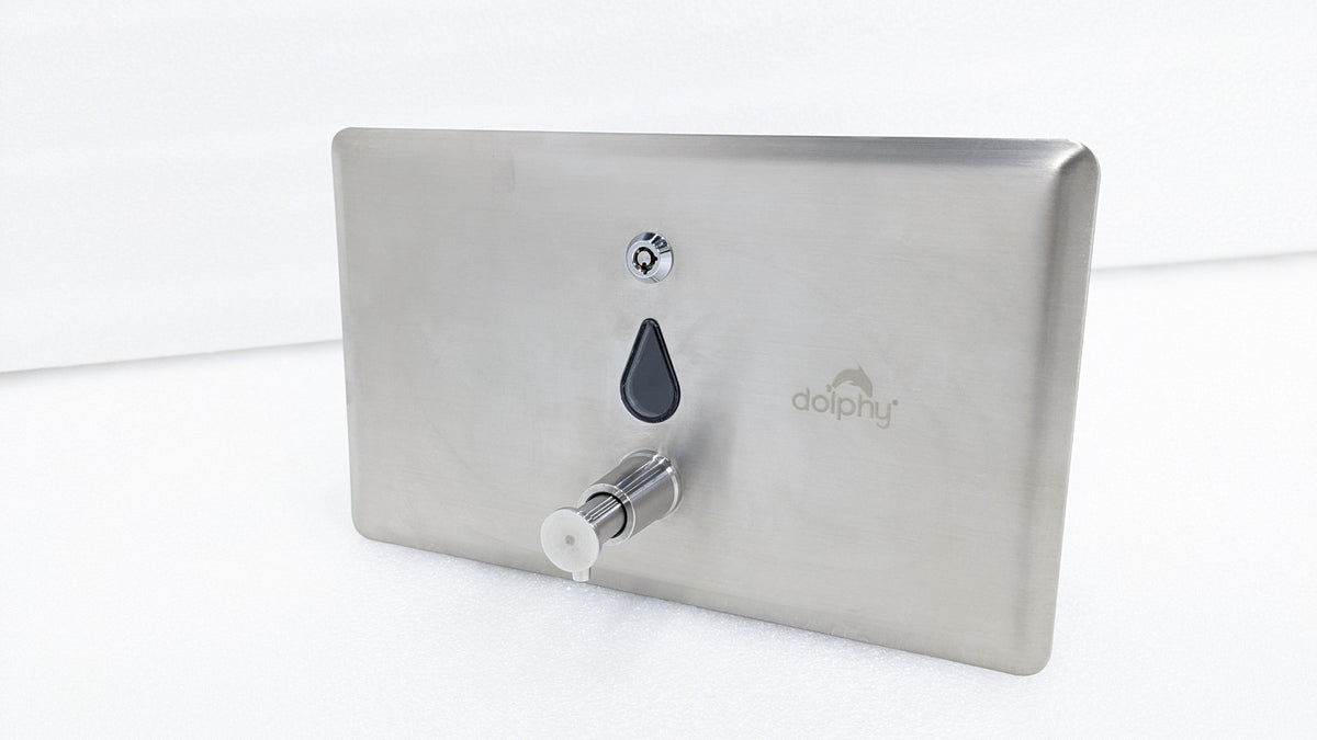 Dolphy 1400ml recessed stainless steel soap dispenser, front panel with push button