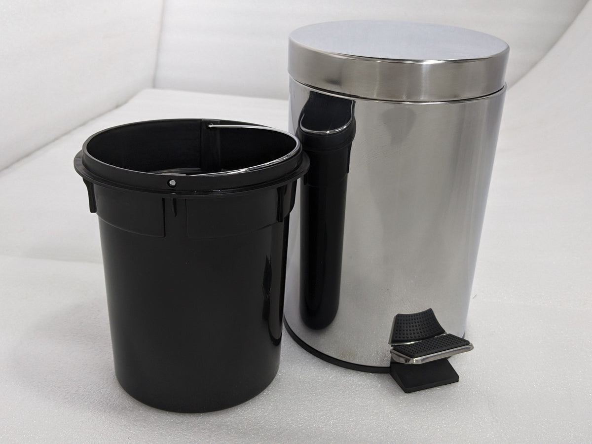 Dolphy 3L stainless steel pedal bin beside its removable black plastic inner bucket