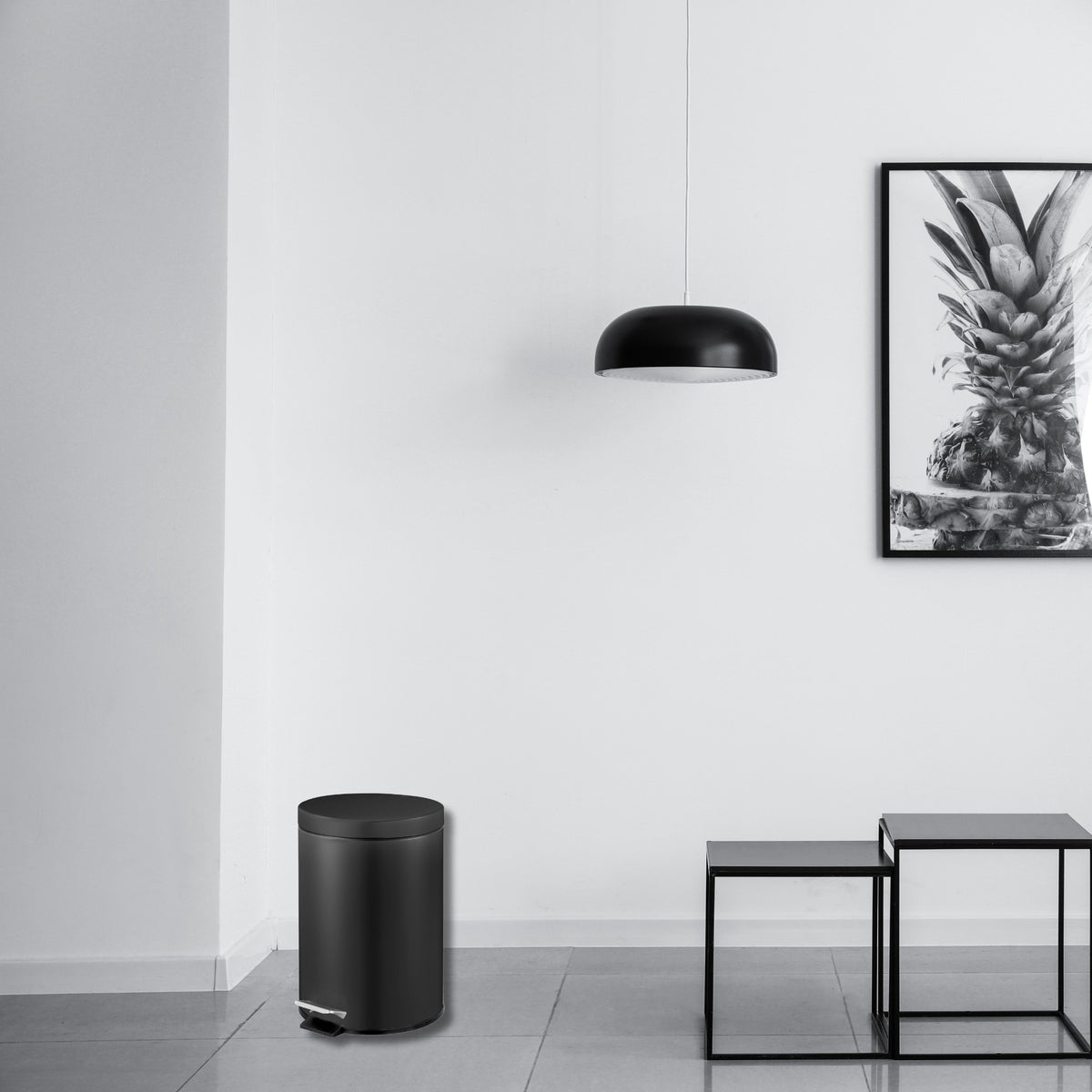 Dolphy 5L black pedal bin in a modern living room