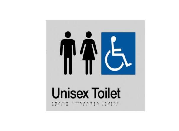 Dolphy UV Protected PVC Unisex Accessible Toilet Braille Sign 180x210x3mm – Silver, AS1428 Compliant Indoor/Outdoor Tactile Signage