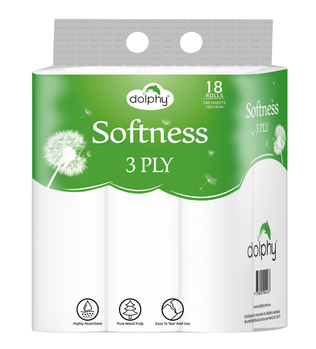 Dolphy 3-Ply Toilet Paper 72 Rolls – 180 Sheets Per Roll, Ultra Soft & Absorbent, Bulk Bathroom Tissue for Home, Office & Commercial Use