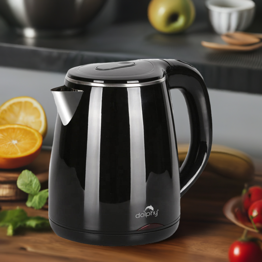 Dolphy 1.2L Electric Kettle – Quick Boil Cordless Kettle in Black, 1500–1800W, Stainless Steel & ABS for Kitchen, Hotel & Office Use