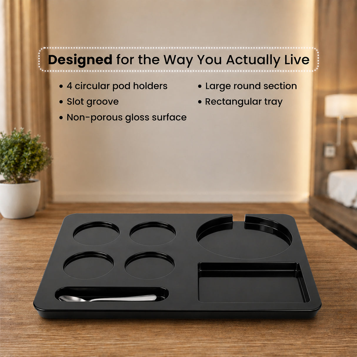 Dolphy Melamine Kettle Tray – Hotel Hospitality Beverage Tray with Kettle Base Slot, Water-Resistant & Heat-Resistant Design for Guest Rooms