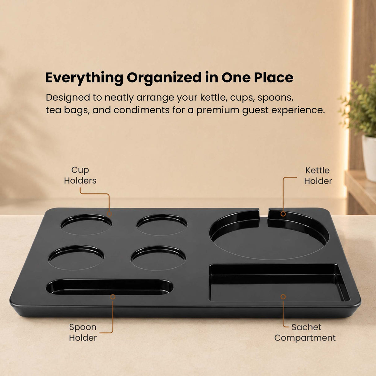 Dolphy Melamine Kettle Tray – Hotel Hospitality Beverage Tray with Kettle Base Slot, Water-Resistant & Heat-Resistant Design for Guest Rooms