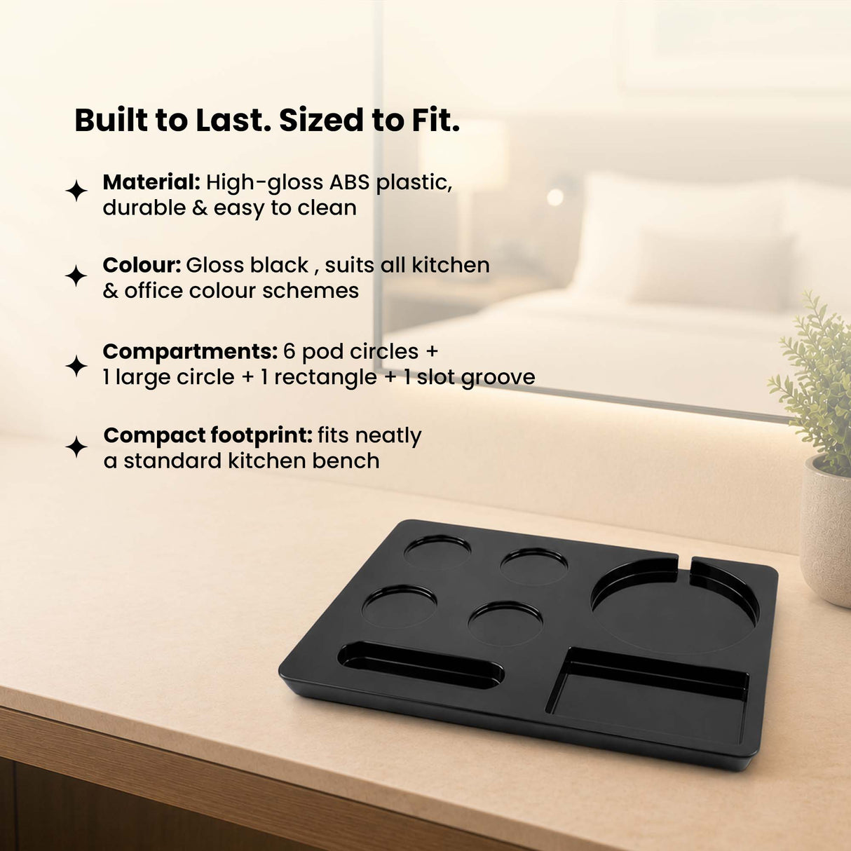 Dolphy Melamine Kettle Tray – Hotel Hospitality Beverage Tray with Kettle Base Slot, Water-Resistant & Heat-Resistant Design for Guest Rooms