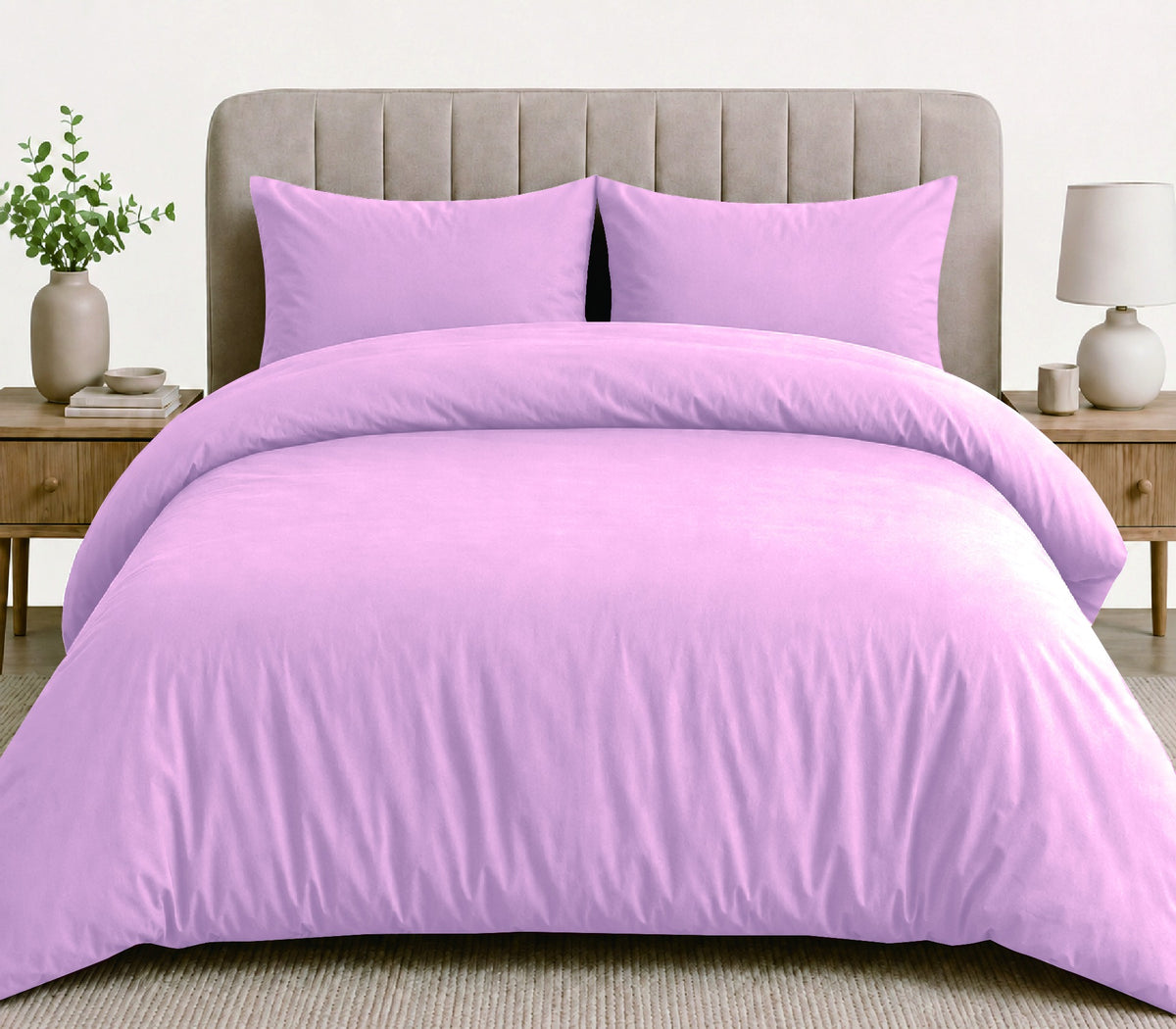 LinenCart pink brushed microfibre quilt cover set on a made bed