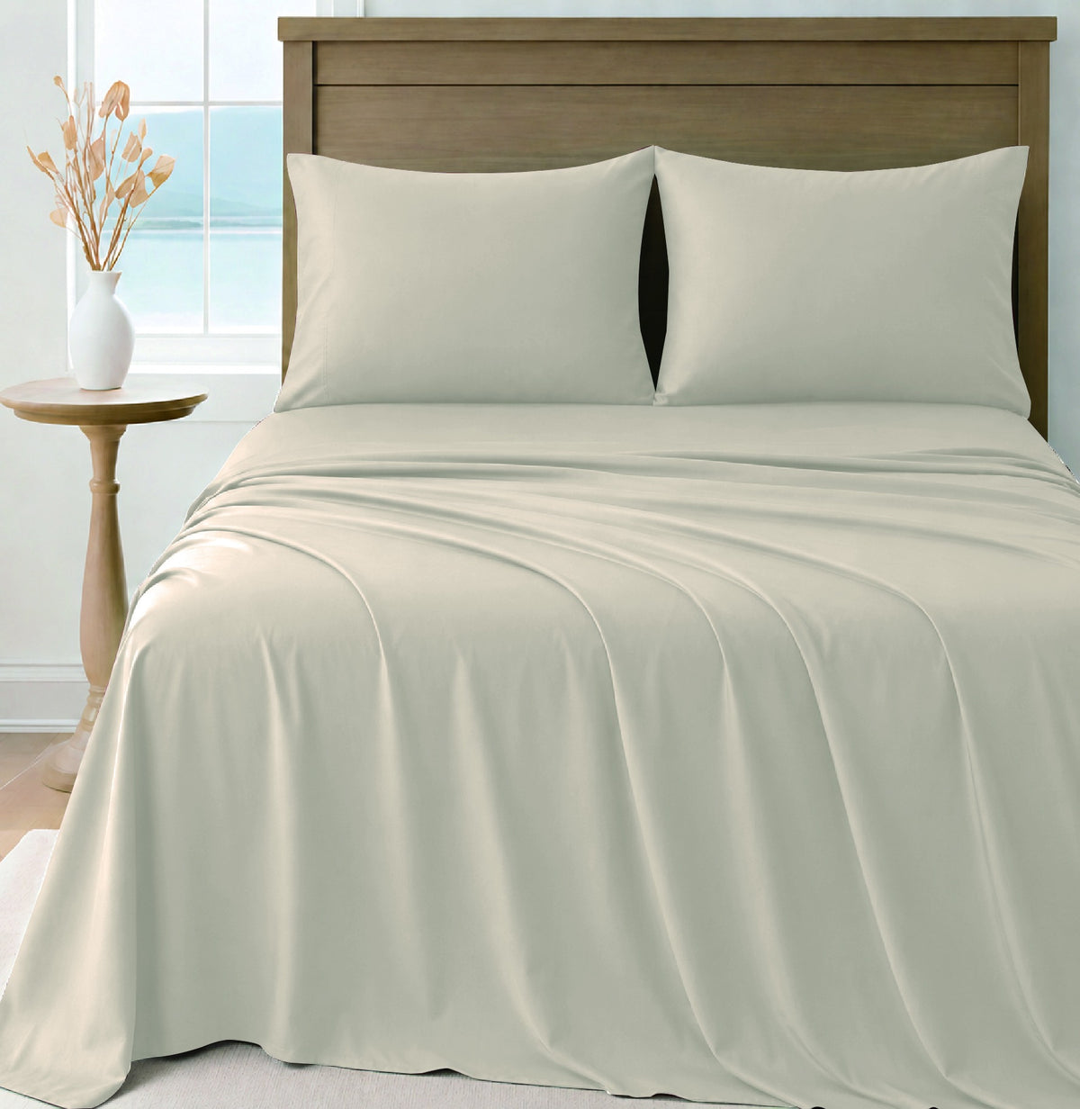 LinenCart linen brushed microfibre sheet set on a made bed