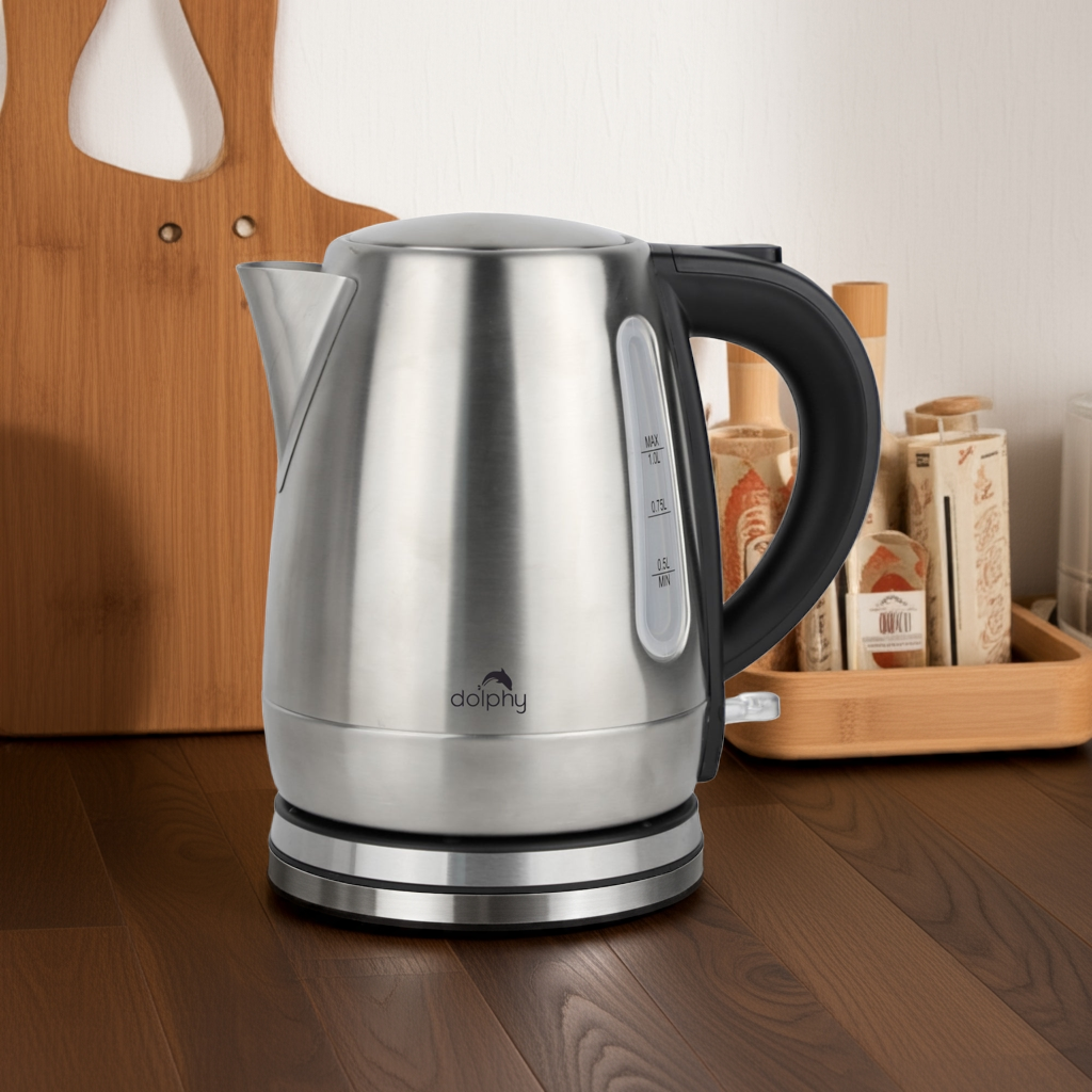Dolphy 1.0L Electric Kettle – Black Stainless Steel, 2200W Fast Boil, Auto Shut-Off & Overheat Protection, Compact Hot Water Boiler for Tea & Coffee