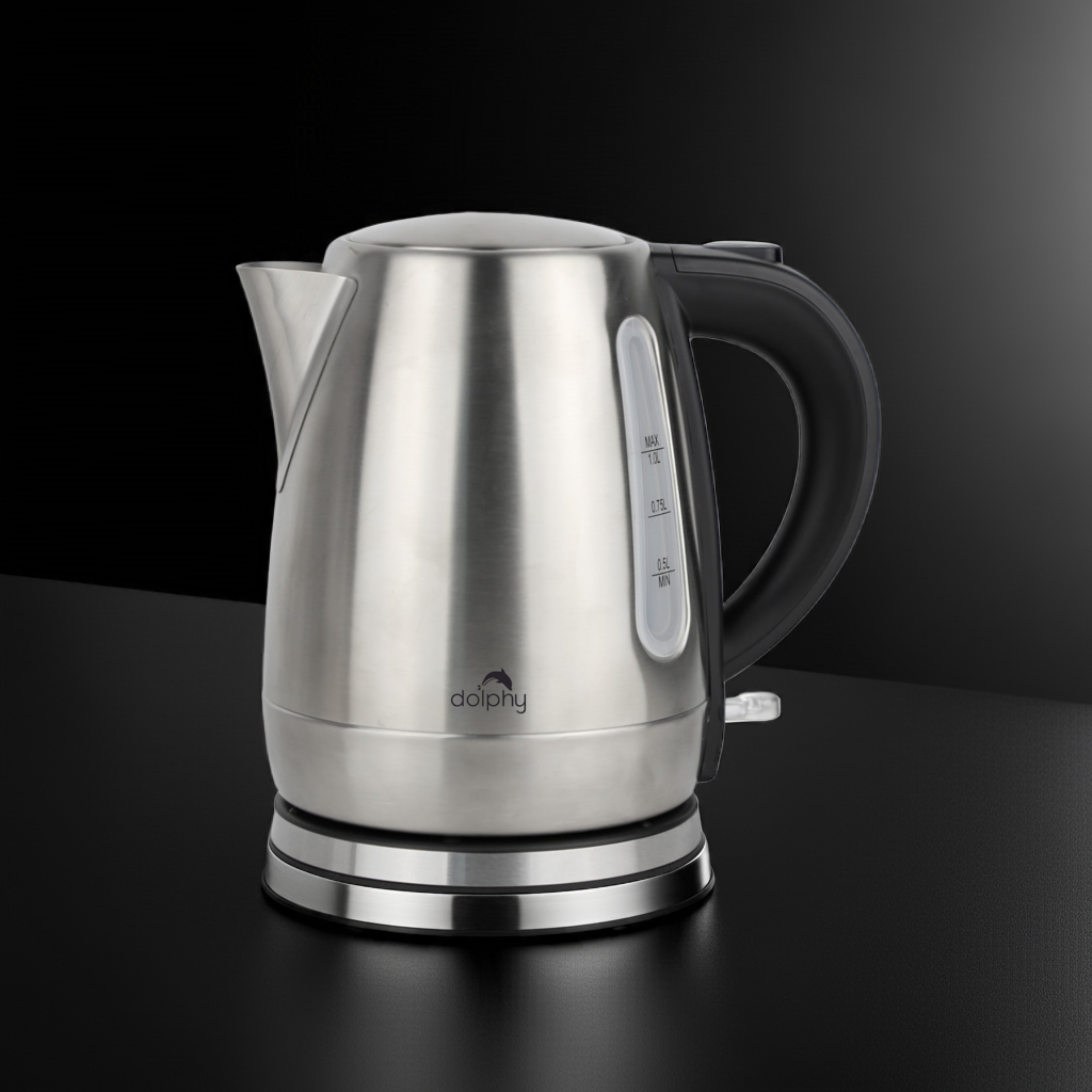 Dolphy 1.0L Electric Kettle – Black Stainless Steel, 2200W Fast Boil, Auto Shut-Off & Overheat Protection, Compact Hot Water Boiler for Tea & Coffee