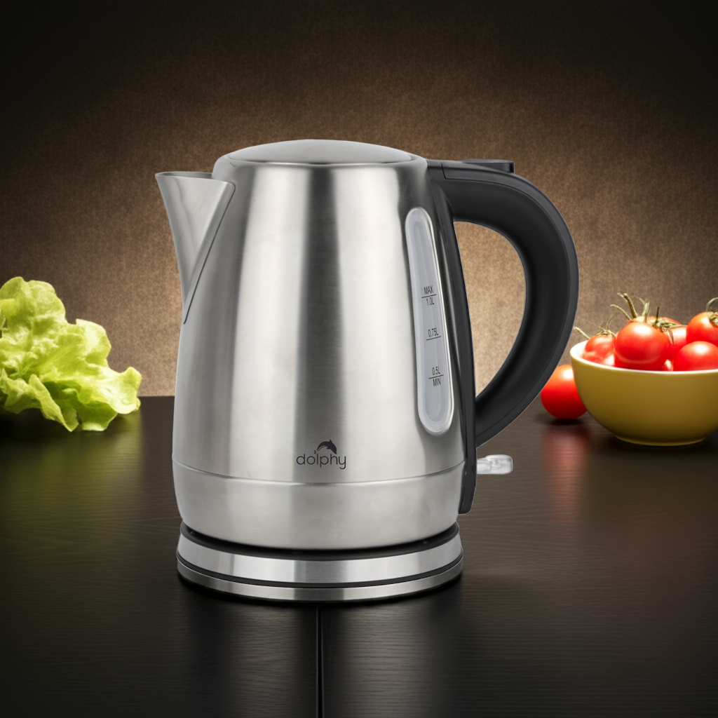 Dolphy 1.0L Electric Kettle – Black Stainless Steel, 2200W Fast Boil, Auto Shut-Off & Overheat Protection, Compact Hot Water Boiler for Tea & Coffee